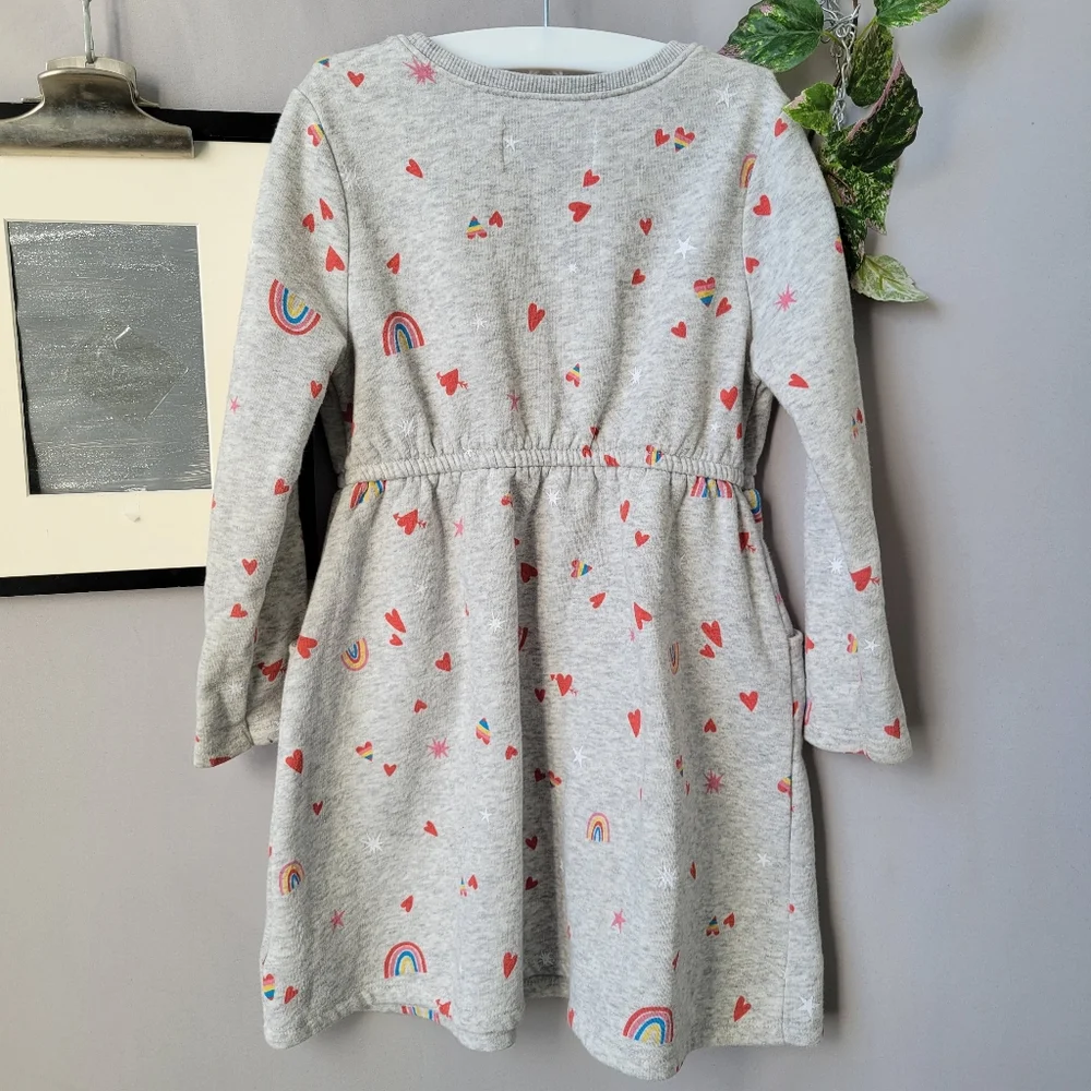 Old Navy Girl's Rainbow Heart Elastic Waist Fleece Lined‎ Dress 4T